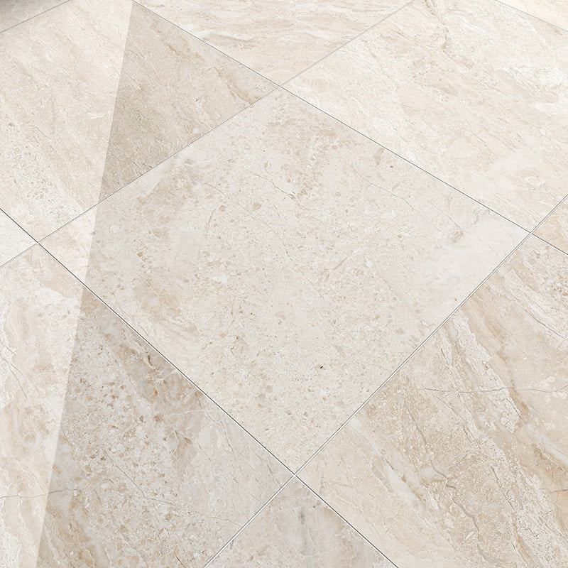 diana royal marble natural stone field tile square shape polished finish 24 by 24 by 3 of 4 straight edge for interior and exterior applications in shower kitchen bathroom backsplash floor and wall produced by marble systems and distributed by surface group international