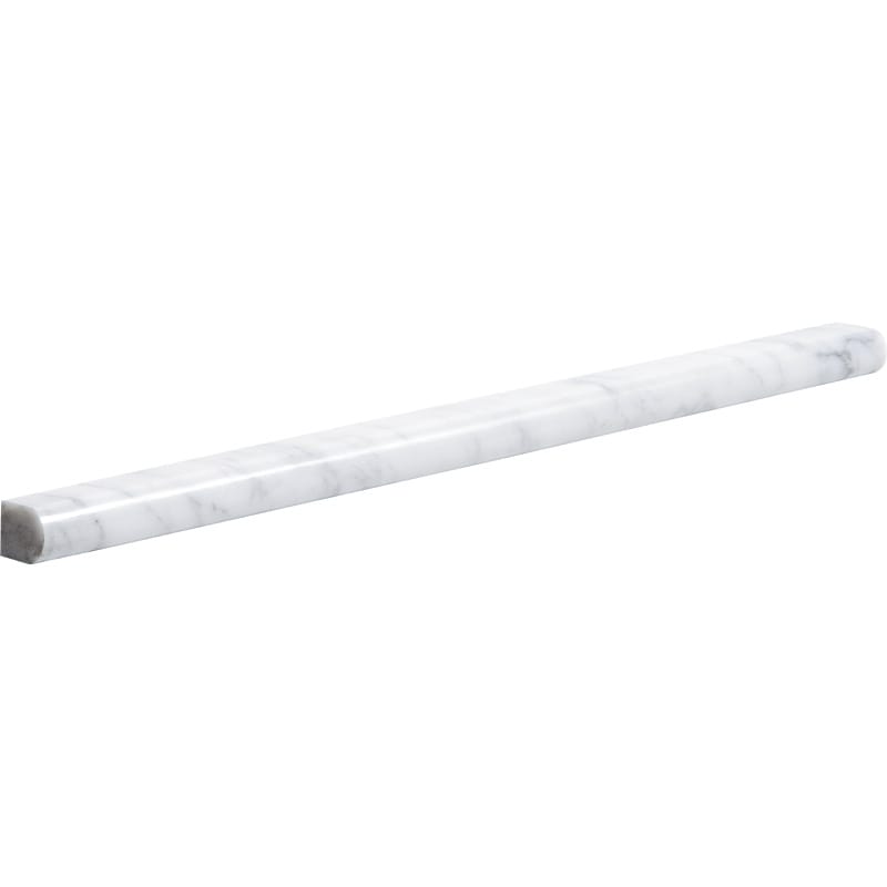 white carrara marble natural stone molding pencil liner trim polished finish 1 of 2 by 12 by 11 of 16 straight edge for interior and exterior applications in shower kitchen bathroom backsplash floor and wall produced by marble systems and distributed by surface group international