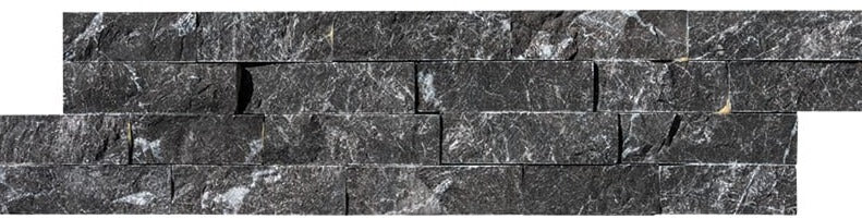 black marble natural stone wall panel ledger rectangle shape split face 6 by 24 by 5 of 8 straight edge for interior and exterior applications in shower kitchen bathroom backsplash floor and wall produced by marble systems and distributed by surface group international