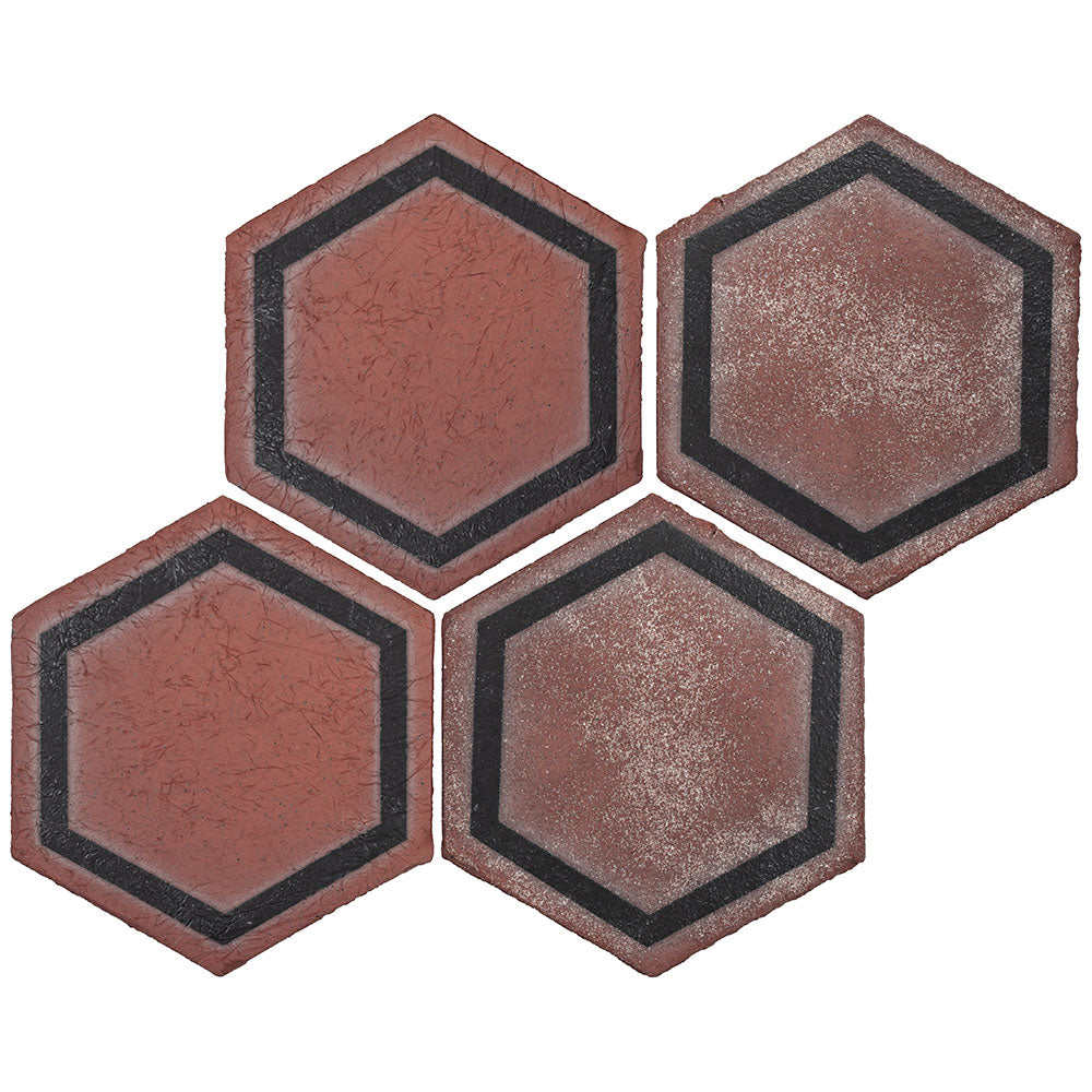 Tierra Madre 01 Studio Black Unglazed Terracotta Deco Hexagon Tile  (8-inch)