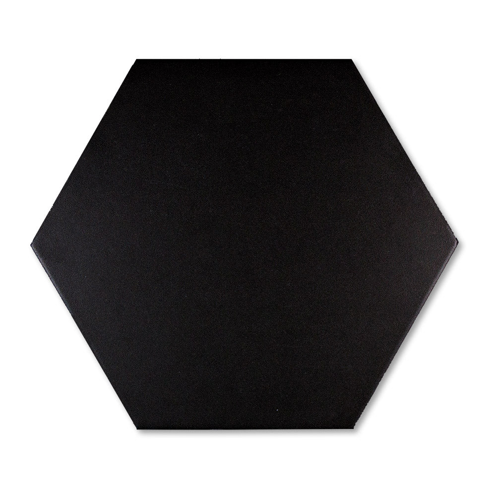 adex ceramic tile for indoor wall and or floor floor black tile field semi matte solid mono flat hexagon 8x9 distributed by surface group international