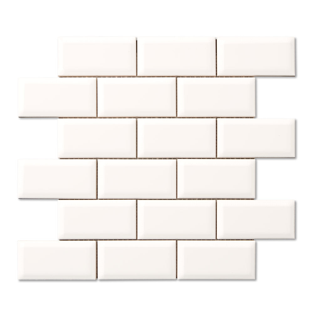 adex ceramic tile for indoor wall and or floor neri white mosaic field glossy solid mono embossed beveled 12x12 rectangle 2x4 staggered joint distributed by surface group international