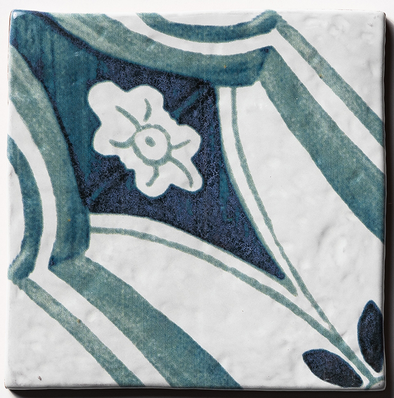 antigua 3 antique glazed terracotta deco tile size six by six sold by surface group manufactured by marble systems used for kitchen backsplashes living room accent walls and bathroom walls