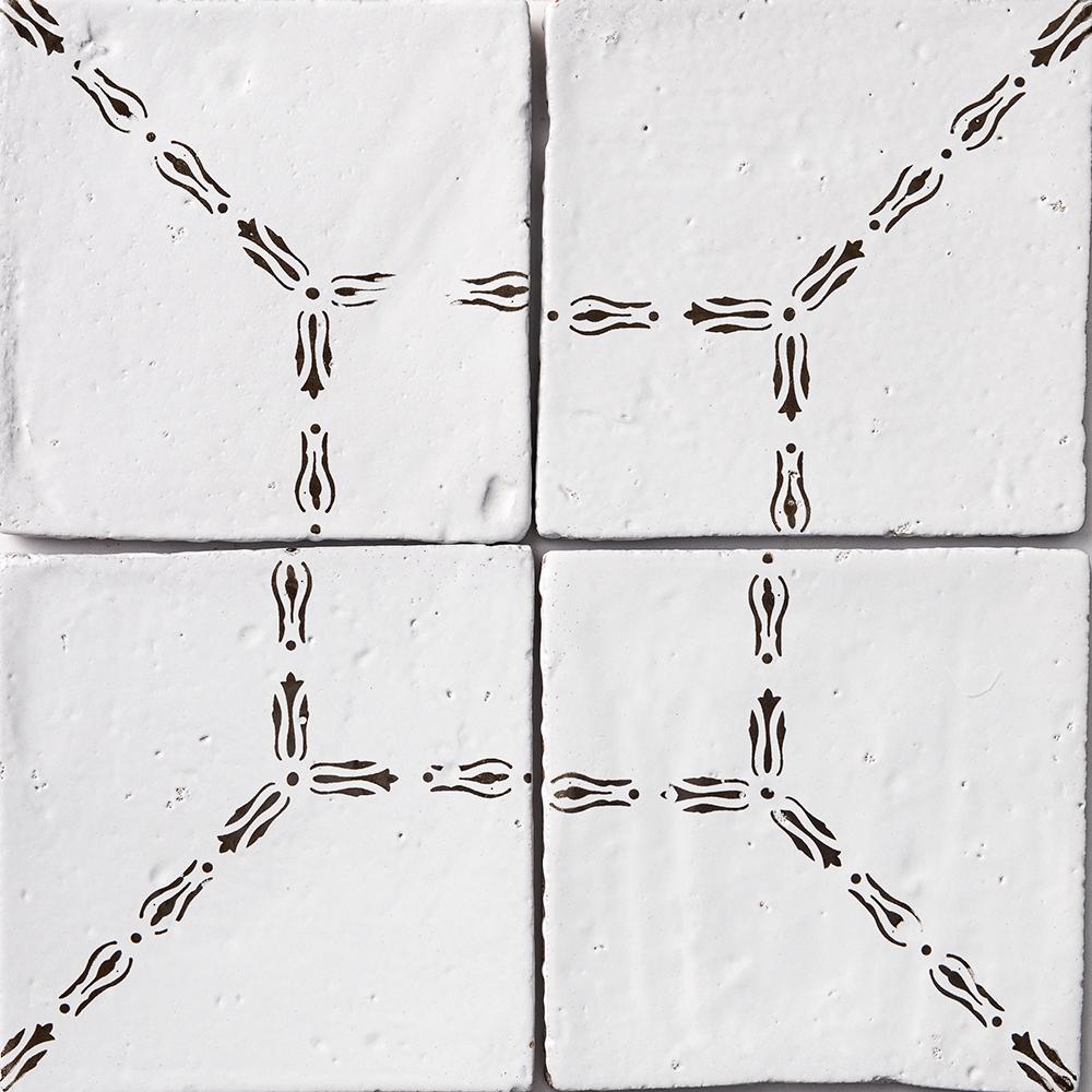 antigua 5 antique glazed terracotta deco tile size six by six sold by surface group manufactured by marble systems used for kitchen backsplashes living room accent walls and bathroom walls