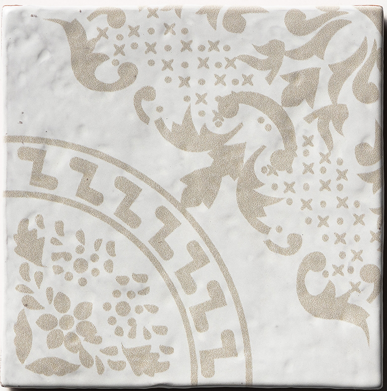antigua 6 antique glazed terracotta deco tile size six by six sold by surface group manufactured by marble systems used for kitchen backsplashes living room accent walls and bathroom walls