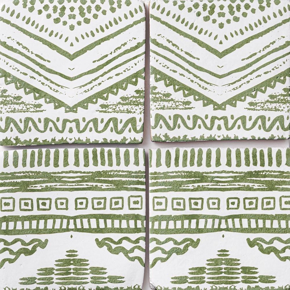 batik 1 antique glazed terracotta deco tile size six by six sold by surface group manufactured by marble systems used for kitchen backsplashes living room accent walls and bathroom walls