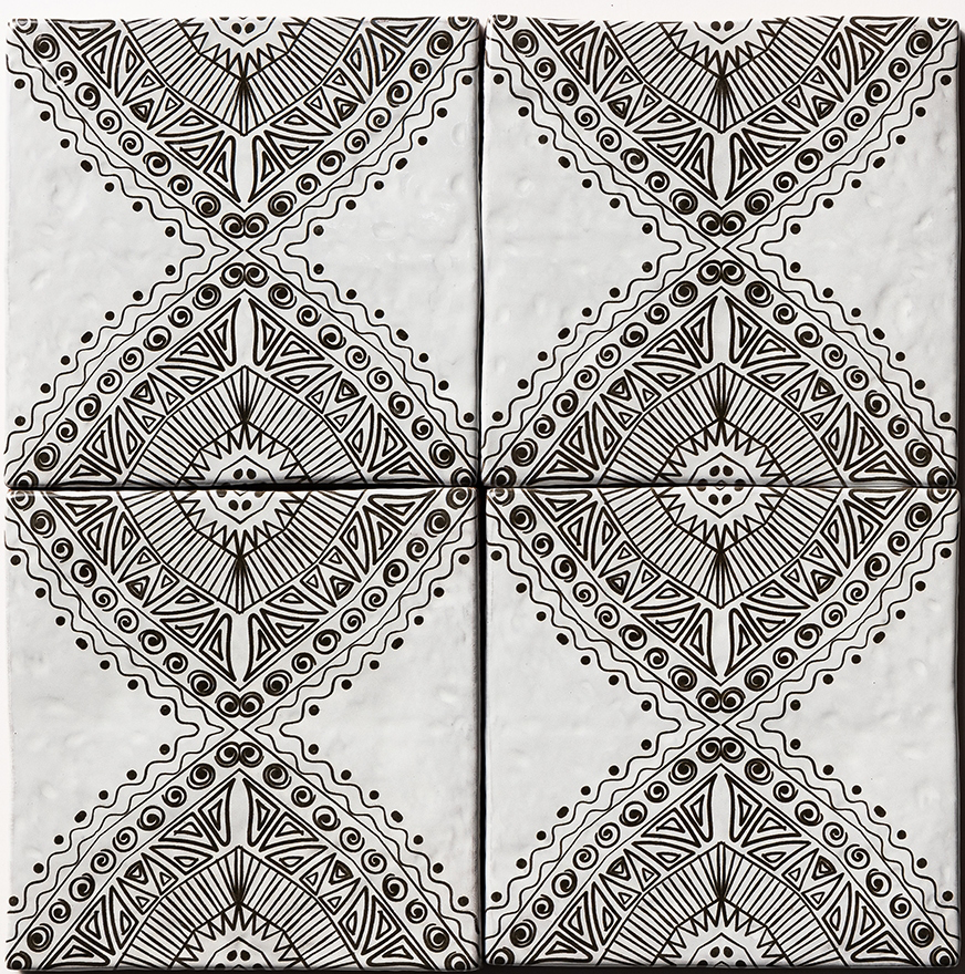 bavi 3 antique glazed terracotta deco tile size six by six sold by surface group manufactured by marble systems used for kitchen backsplashes living room accent walls and bathroom walls