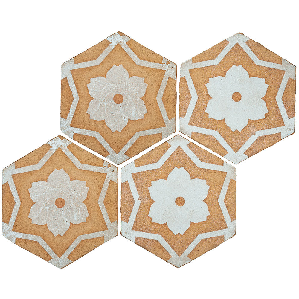 Tierra Madre 02 Blonde White Unglazed Terracotta Deco Hexagon Tile  (8-inch)