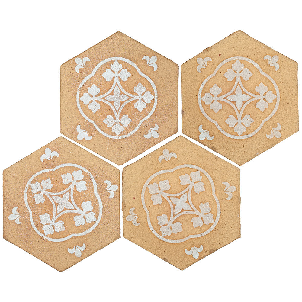 Tierra Madre 05 Blonde White Unglazed Terracotta Deco Hexagon Tile  (8-inch)