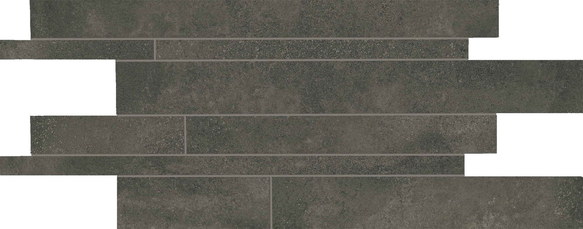 Be-Square: Concrete Black Listelli Sfalsati Slides Mosaic (12"x24"x9.5-mm | matte)