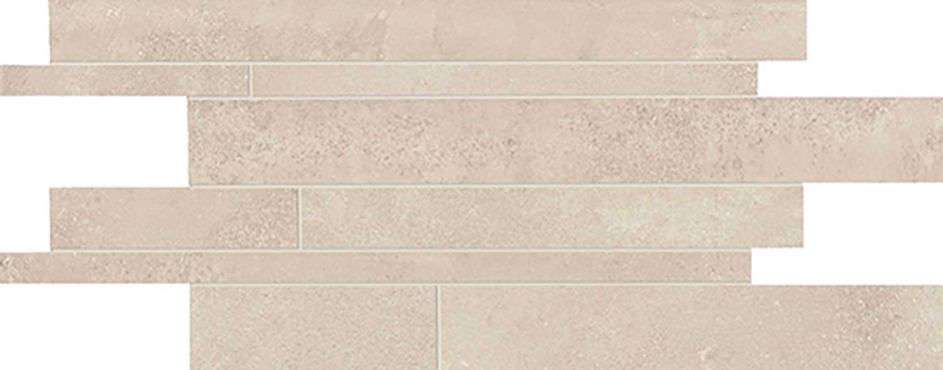 Be-Square: Concrete Sand Listelli Sfalsati Slides Mosaic (12"x24"x6.5-mm | matte)