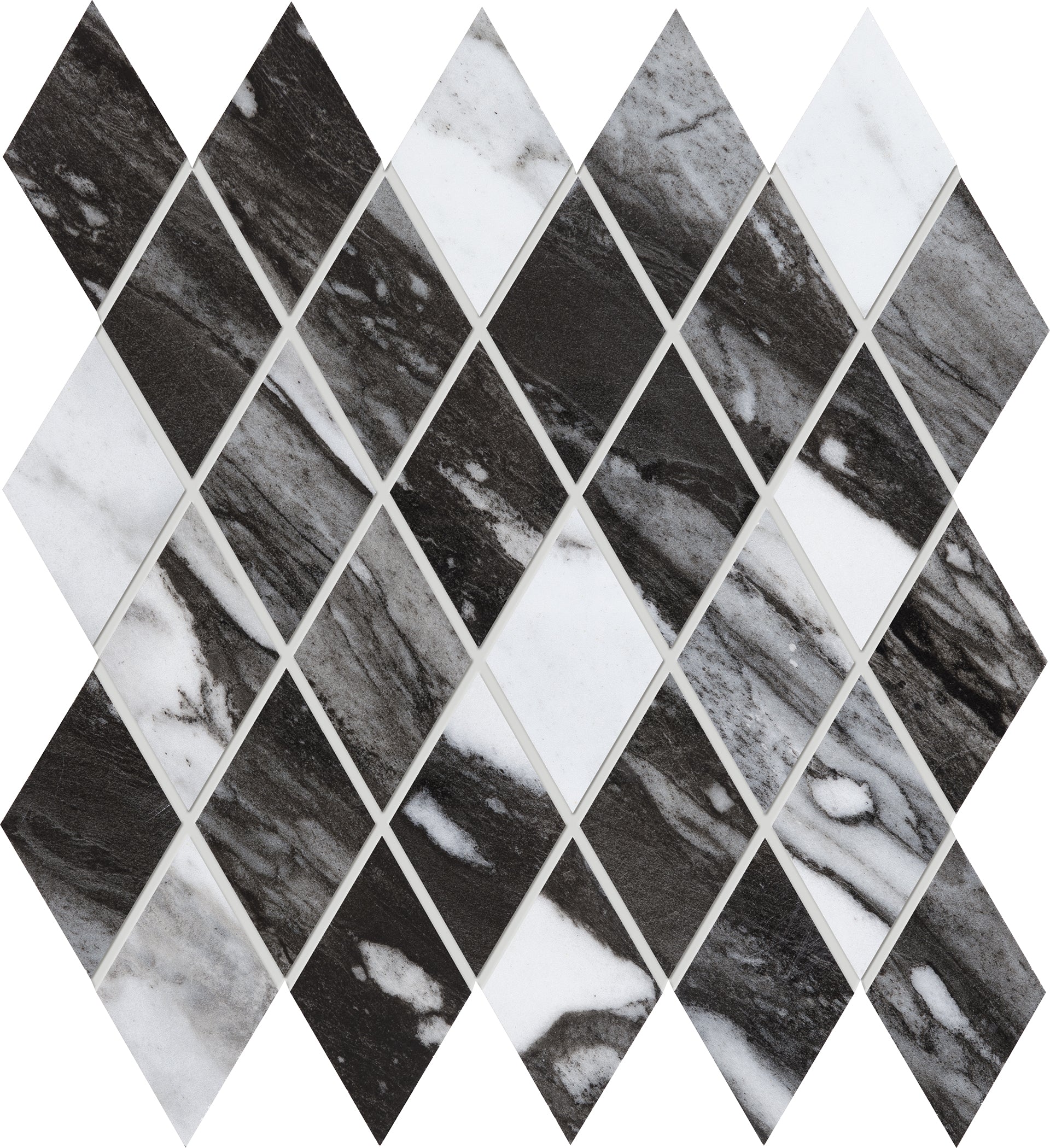 Tele Di Marmo: Calacatta Renoir Losanghe xl Diamond Mosaic (12"x12"x9.5-mm | glossy)