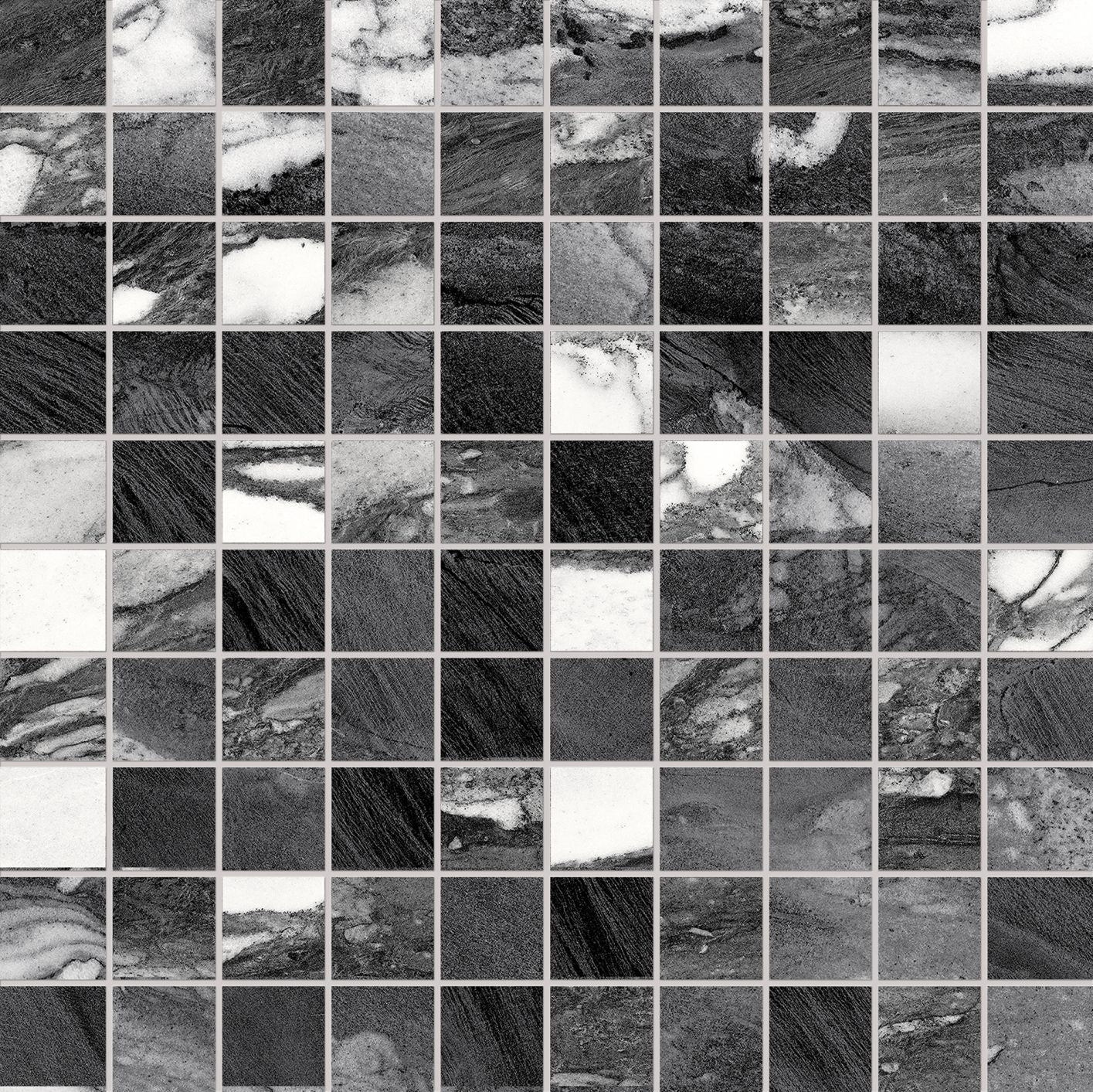 Tele Di Marmo: Calacatta Renoir Straight Stack 1x1 Mosaic (12"x12"x9.5-mm | glossy)