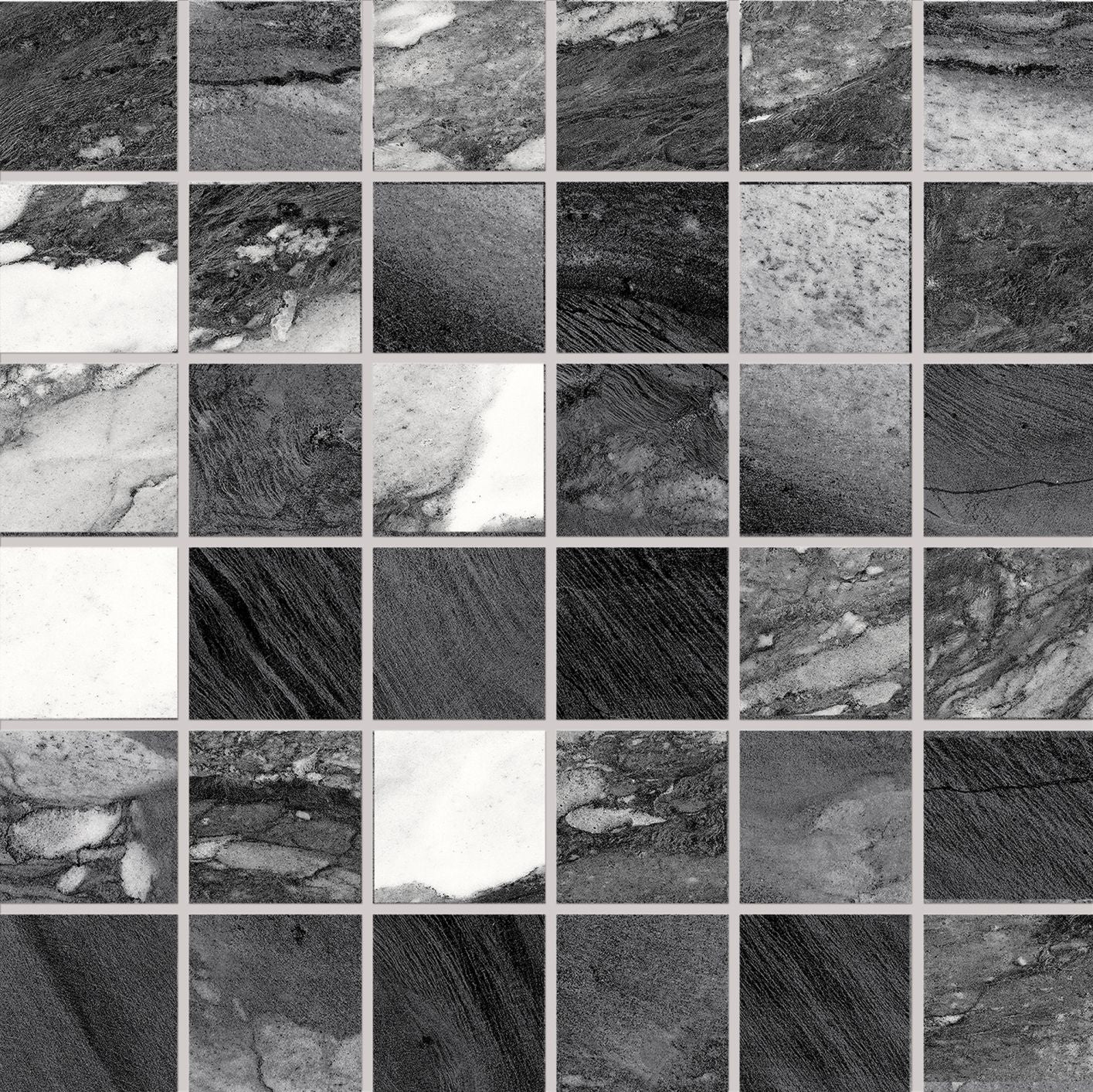 Tele Di Marmo: Calacatta Renoir Straight Stack 2x2 Mosaic (12"x12"x9.5-mm | glossy)