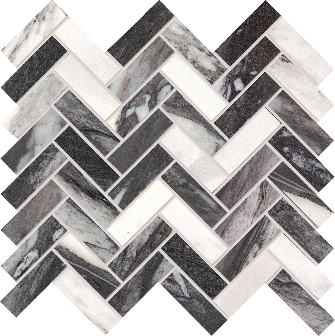 Tele Di Marmo: Calacatta Renoir Trama Herringbone Mosaic (12"x12"x9.5-mm | glossy)