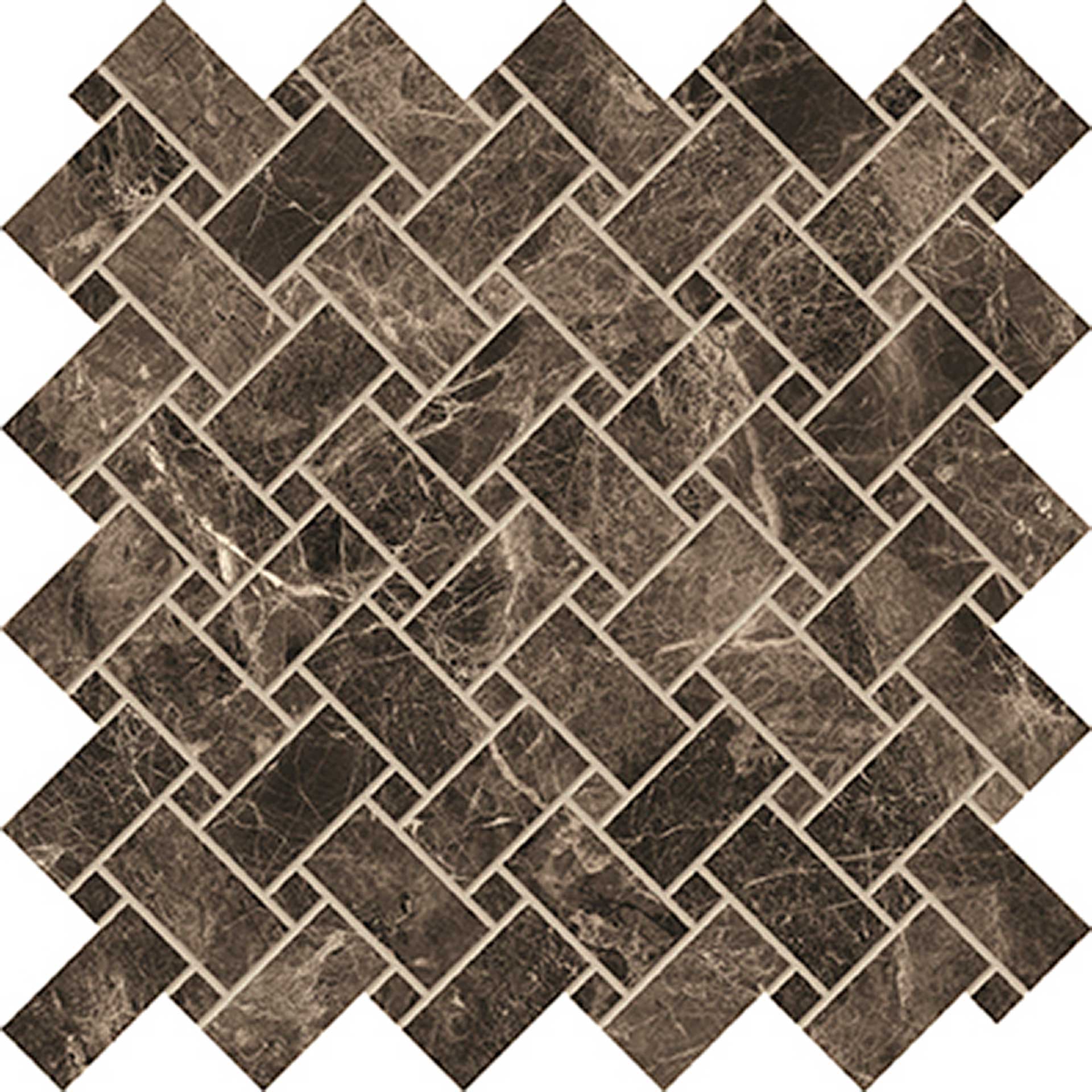 Tele Di Marmo: Frappuccino Pollock Basketweave Mosaic (12"x12"x9.5-mm | glossy)