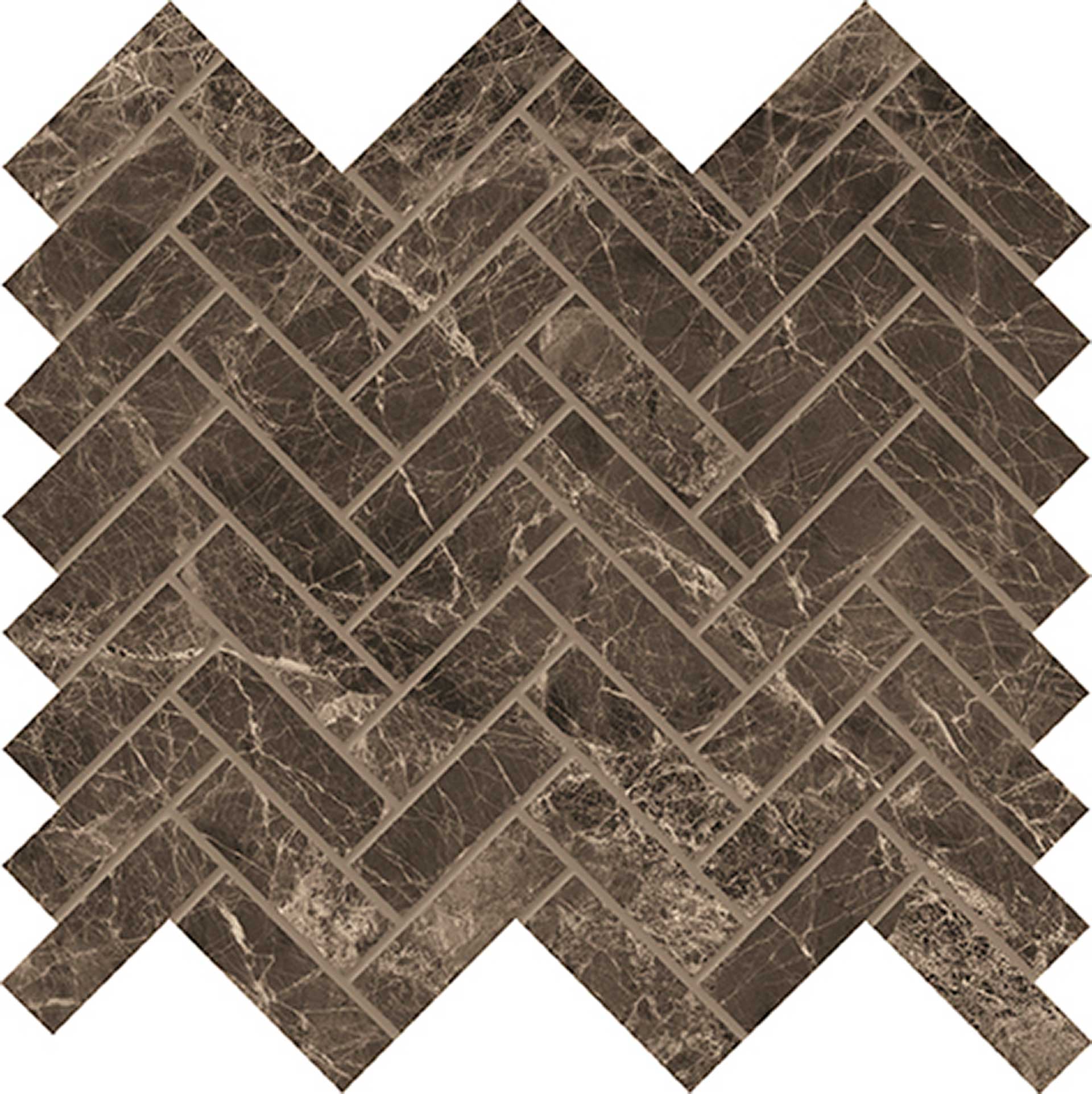 Tele Di Marmo: Frappuccino Pollock Trama Herringbone Mosaic (12"x12"x9.5-mm | matte)