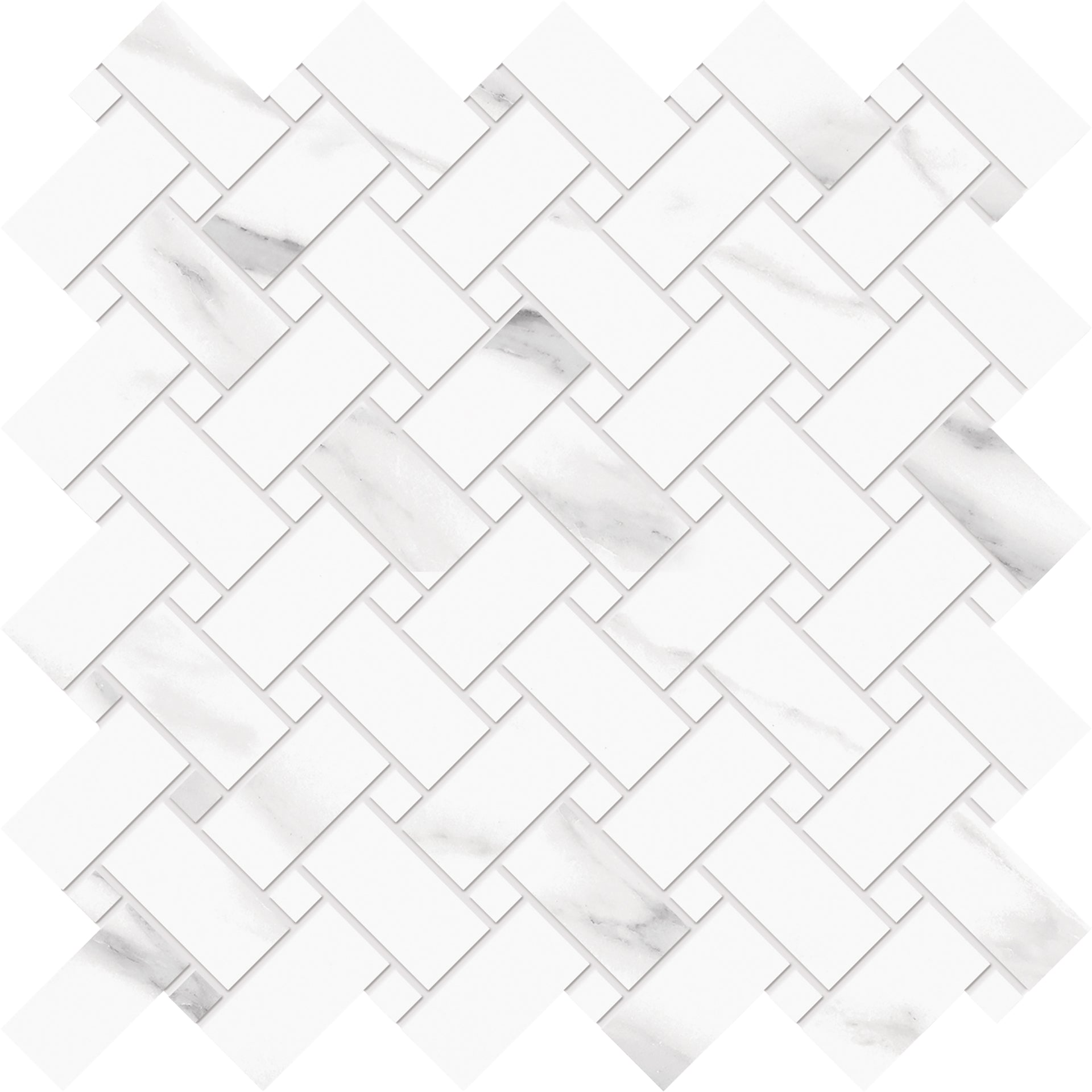 Tele Di Marmo: Statuario Michelangelo Basketweave Mosaic (12"x12"x9.5-mm | glossy)