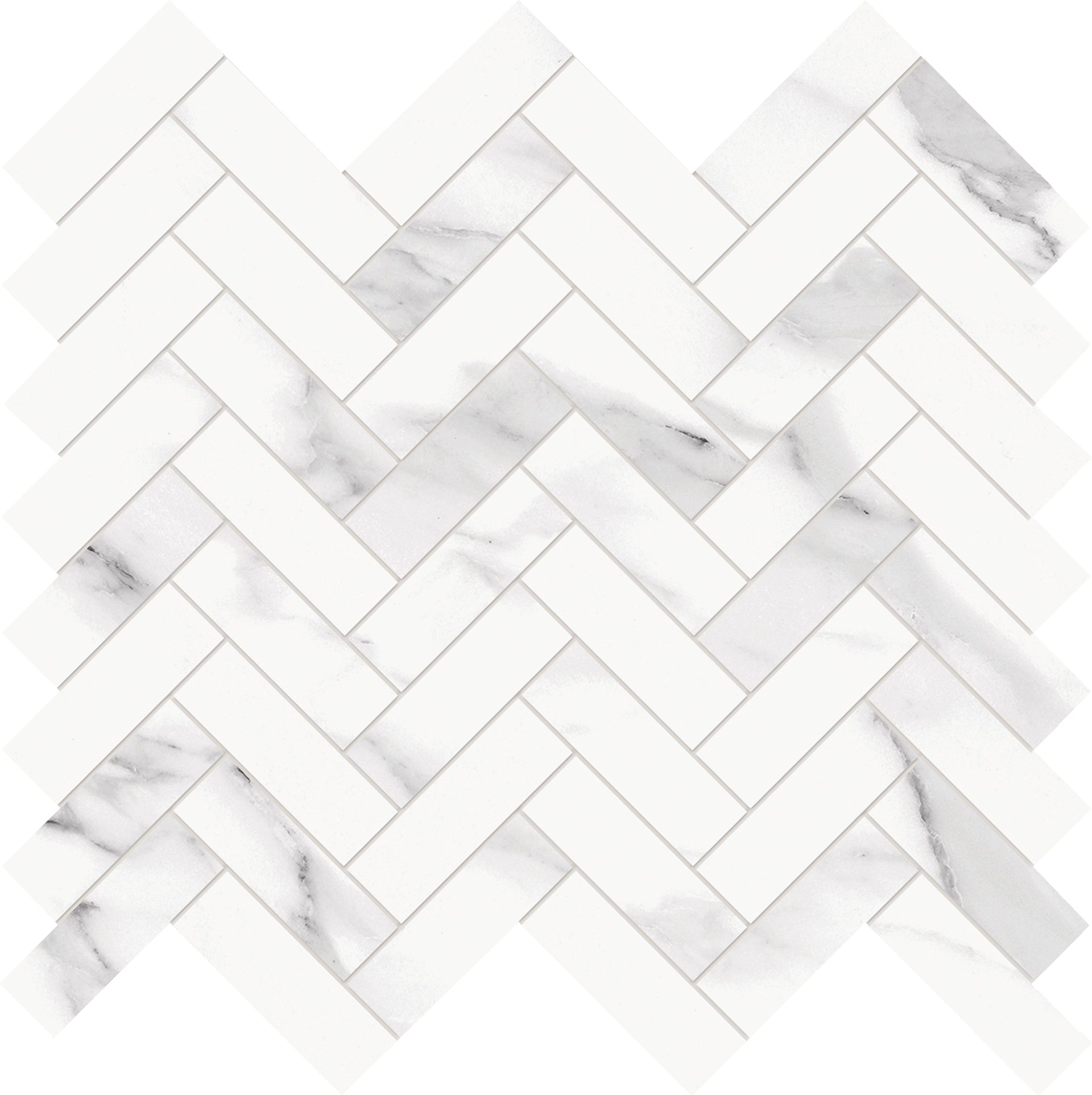 Tele Di Marmo: Statuario Michelangelo Trama Herringbone Mosaic (12"x12"x9.5-mm | glossy)