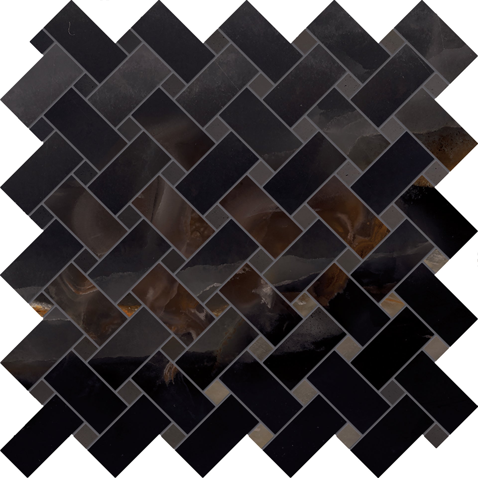 Tele Di Marmo Onyx: Onyx Black Basketweave Mosaic (12"x12"x9.5-mm | matte)