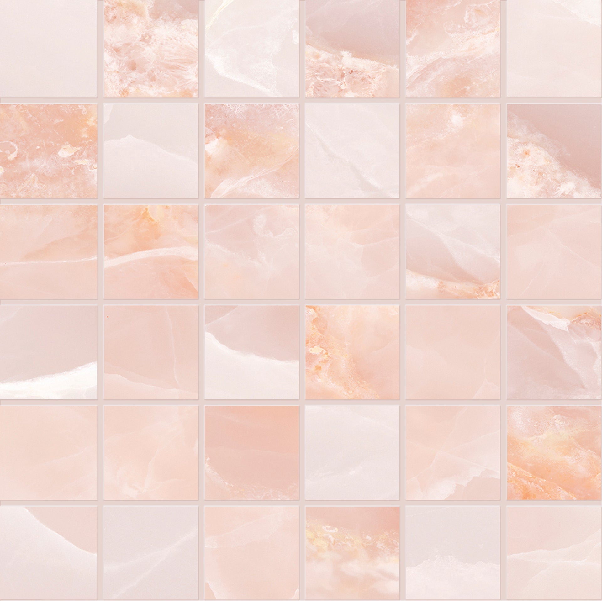 Tele Di Marmo Onyx: Onyx Pink Straight Stack 2x2 Mosaic (12"x12"x9.5-mm | glossy)