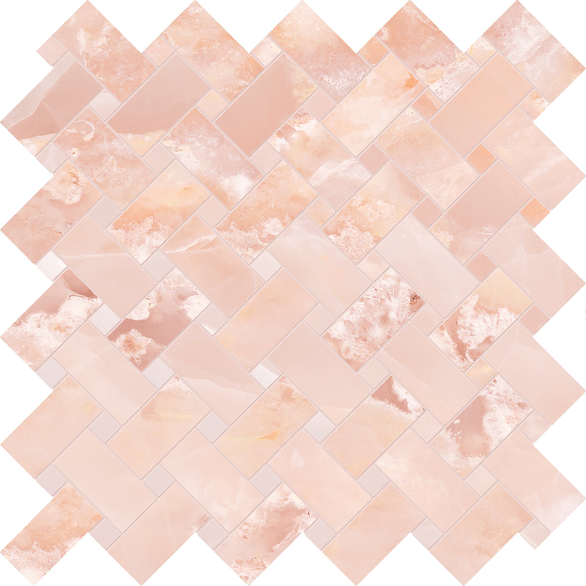 Tele Di Marmo Onyx: Onyx Pink Basketweave Mosaic (12"x12"x9.5-mm | matte)