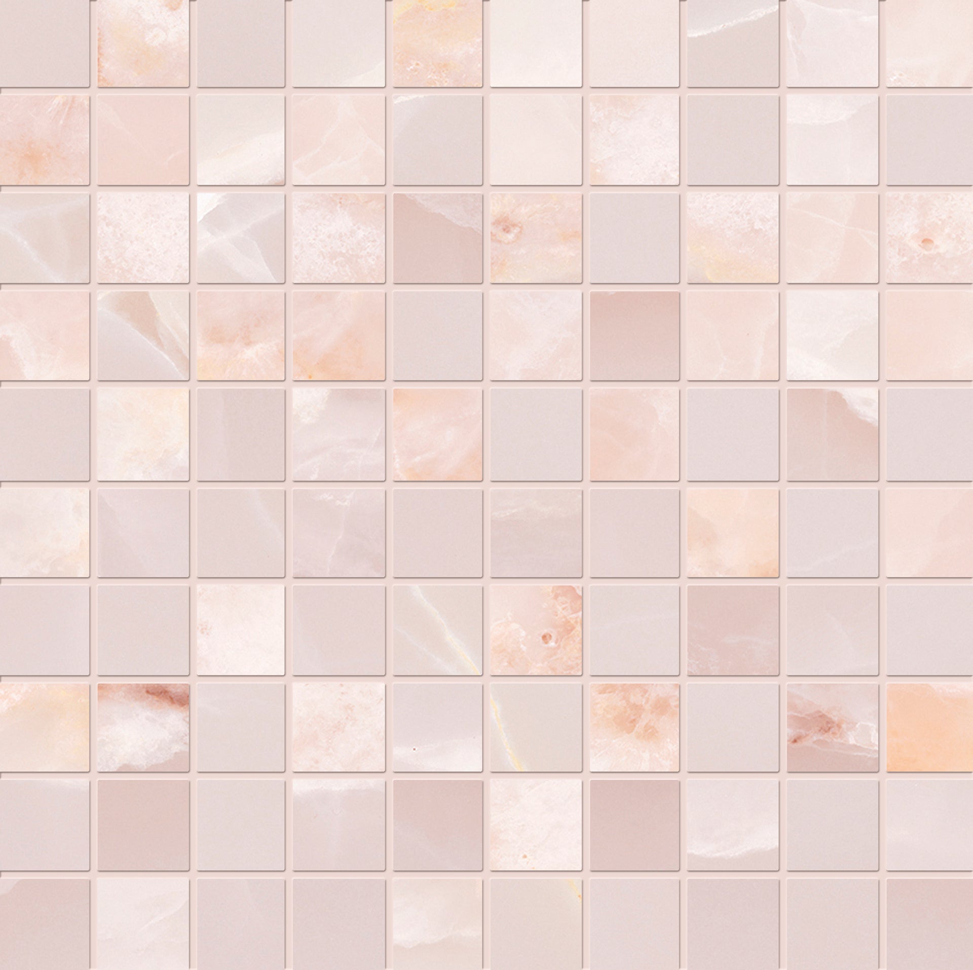 Tele Di Marmo Onyx: Onyx Pink Straight Stack 1x1 Mosaic (12"x12"x9.5-mm | matte)