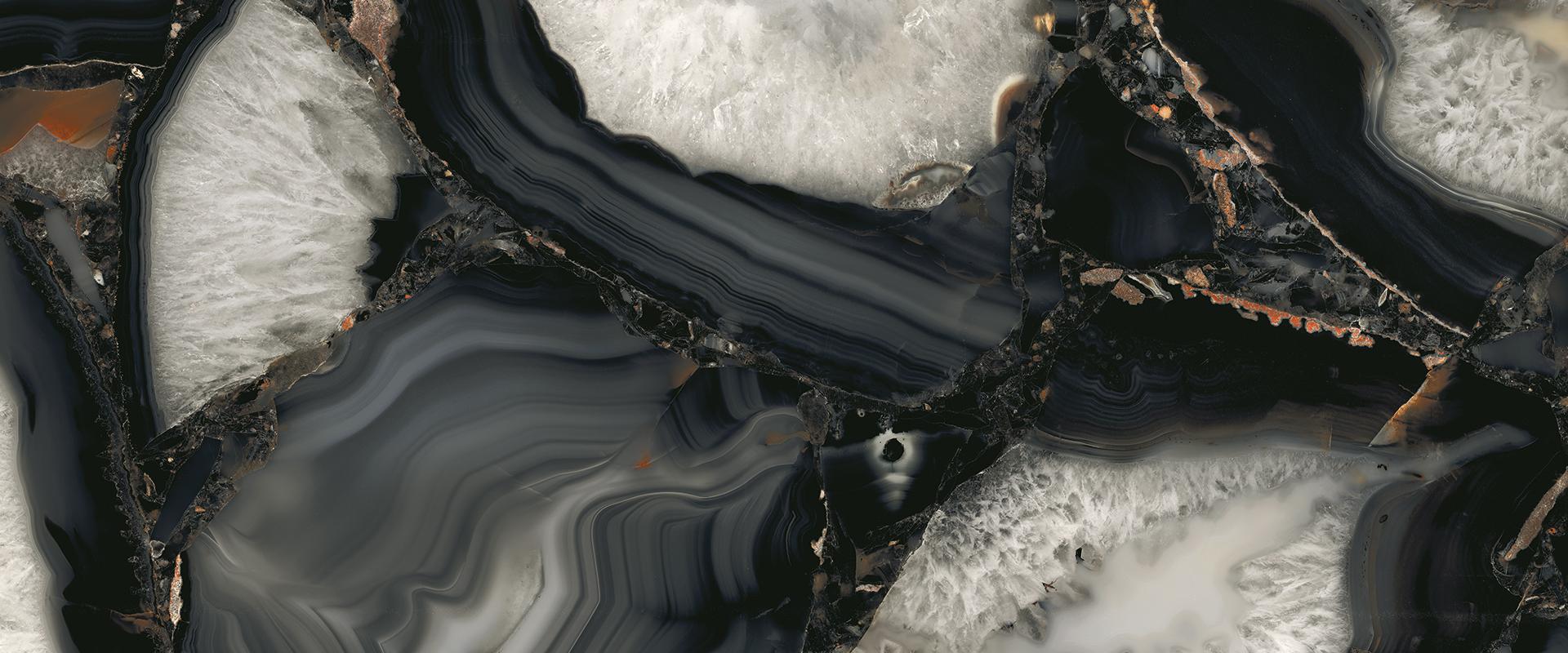 Tele Di Marmo Precious: Agate Black Field Tile (24"x48"x9.5-mm | glossy)