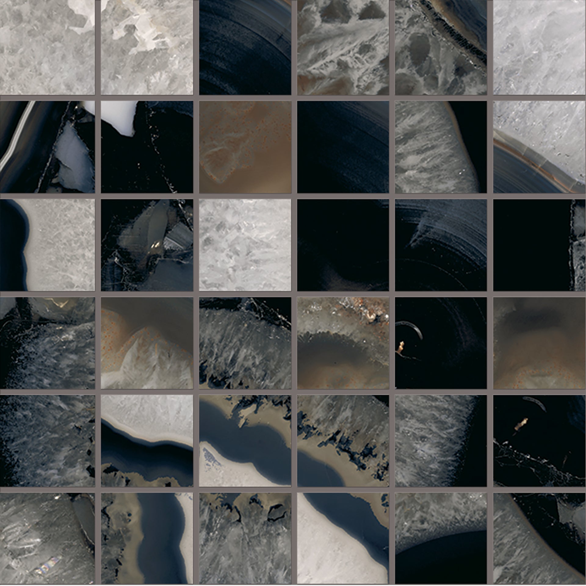 Tele Di Marmo Precious: Agate Black Straight Stack 2x2 Mosaic (12"x12"x9.5-mm | matte)