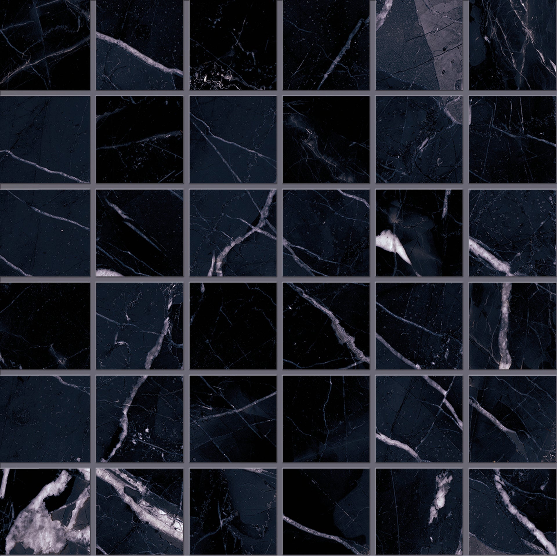 Tele Di Marmo Revolution: Marble Calacatta Black Straight Stack 2x2 Mosaic (12"x12"x9.5-mm | glossy)