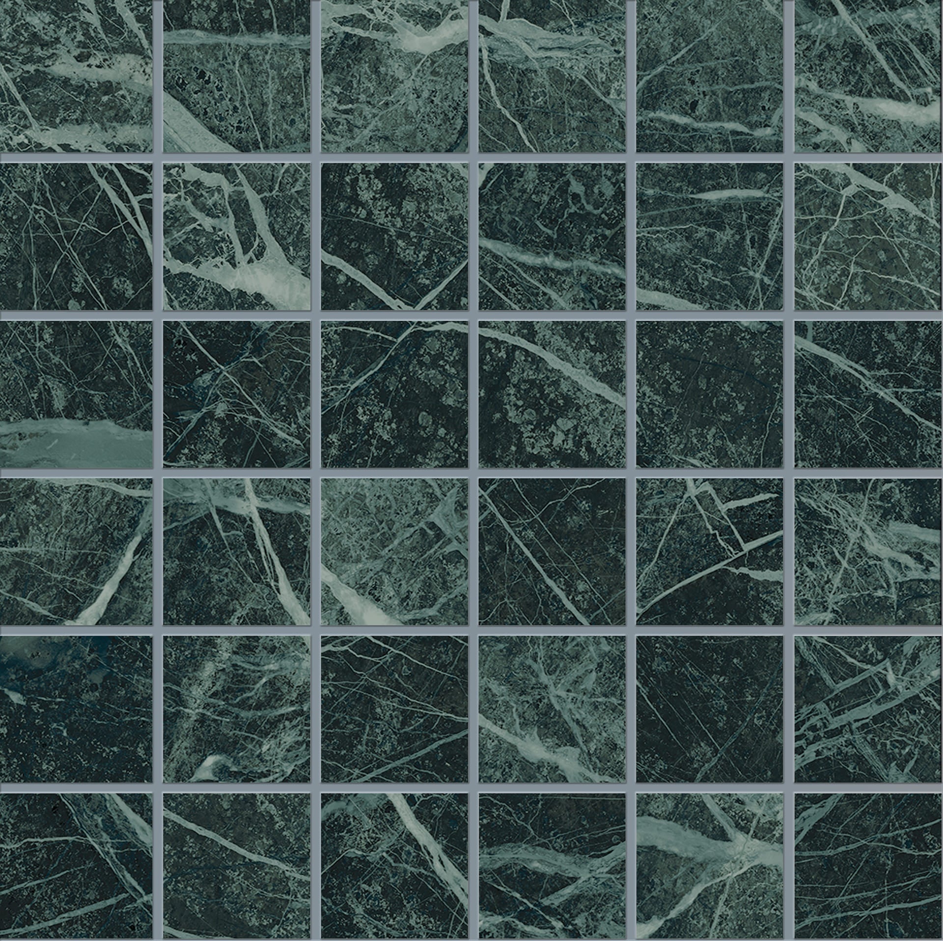 Tele Di Marmo Revolution: Marble Verde Saint Denis Straight Stack 2x2 Mosaic (12"x12"x9.5-mm | glossy)