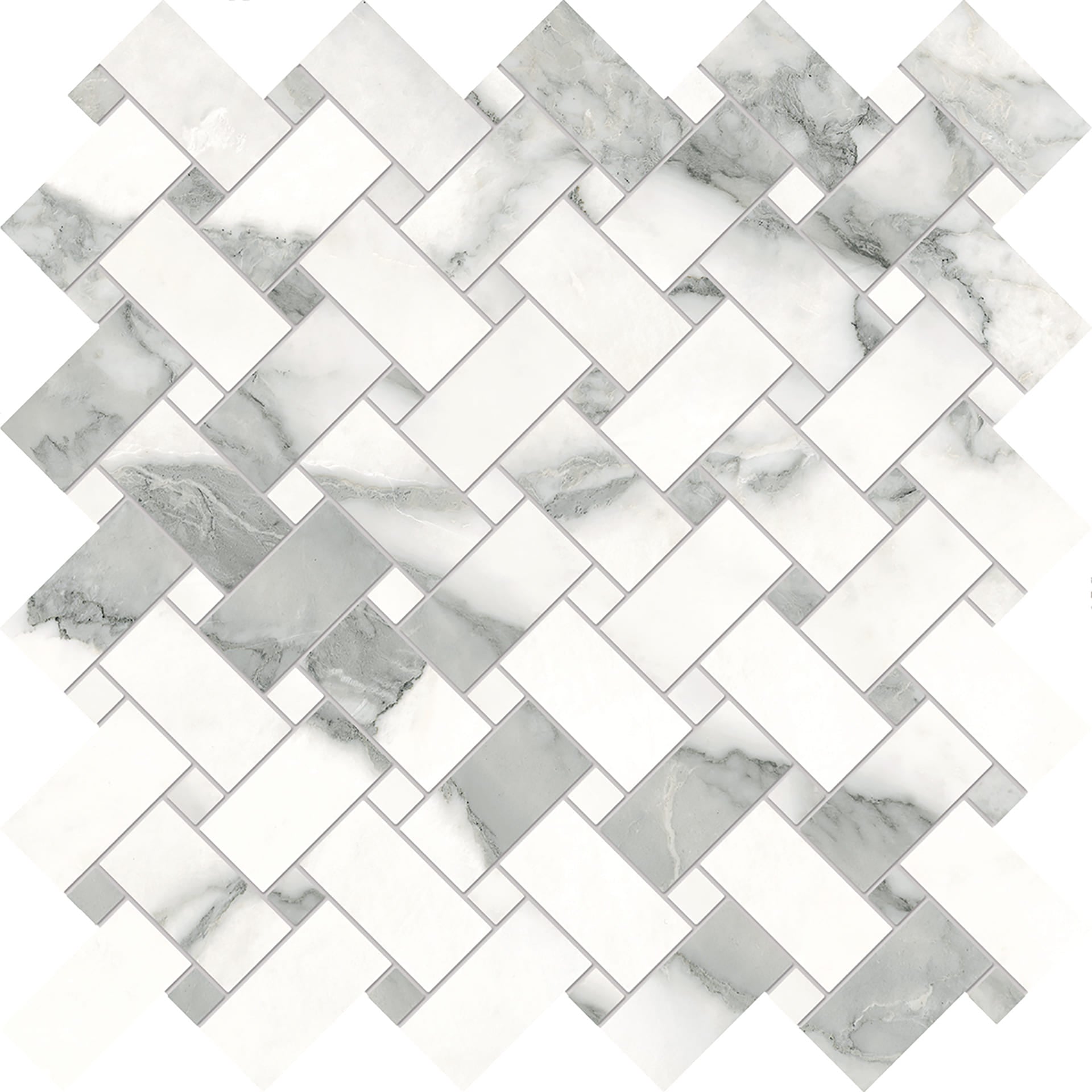 Tele Di Marmo Selection: Marble Arabescato Corchia Basketweave Mosaic (12"x12"x9.5-mm | glossy)
