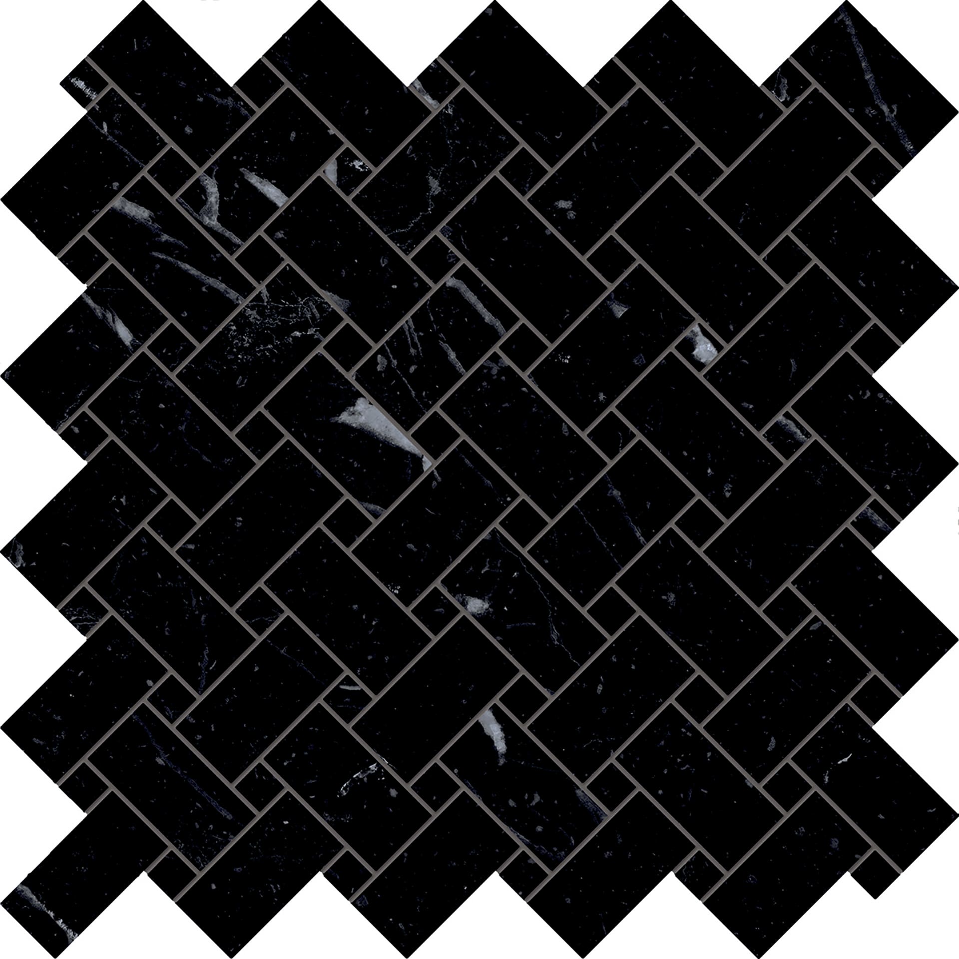 Tele Di Marmo Selection: Marble Nero Marquinia Basketweave Mosaic (12"x12"x9.5-mm | glossy)