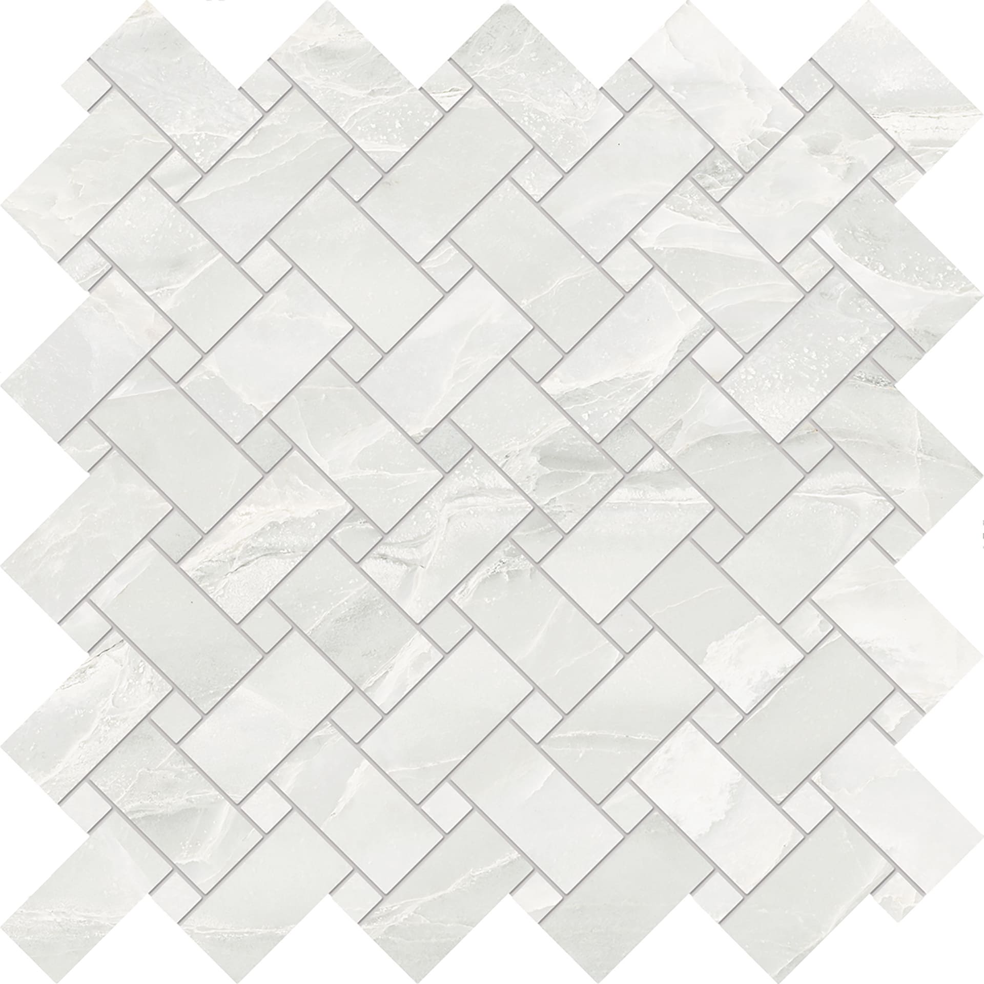 Tele Di Marmo Selection: Marble White Paradise Basketweave Mosaic (12"x12"x9.5-mm | glossy)