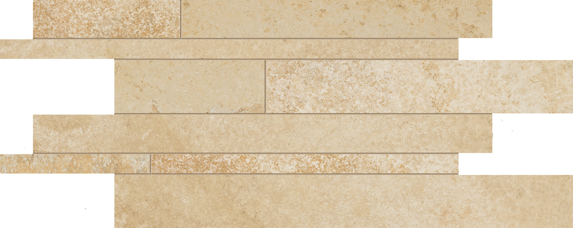 Cornerstone Alpen: Stone Bavaria Stone Listelli Sfalsati Slides Mosaic (12"x24"x9.5-mm | matte)
