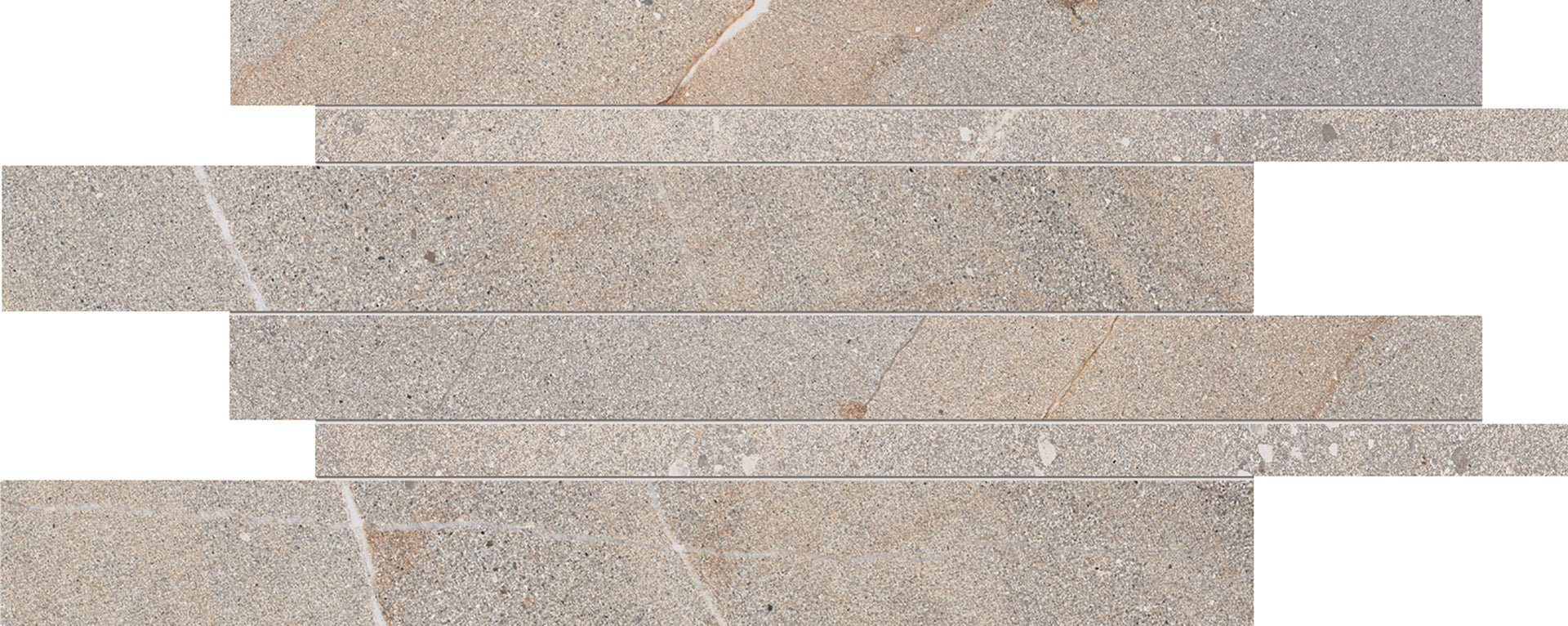Cornerstone: Stone Granite Stone Listelli Sfalsati Slides Mosaic (12"x24"x9.5-mm | matte)