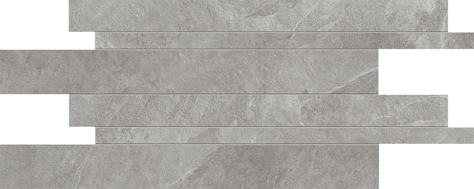 Cornerstone: Stone Slate Grey Listelli Sfalsati Slides Mosaic (12"x24"x9.5-mm | matte)