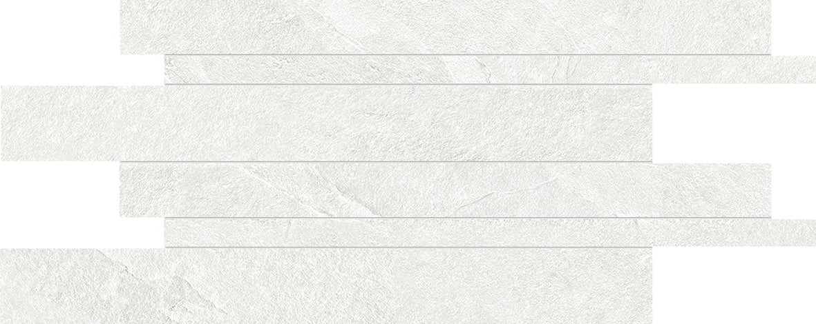 Cornerstone: Stone Slate White Listelli Sfalsati Slides Mosaic (12"x24"x9.5-mm | matte)