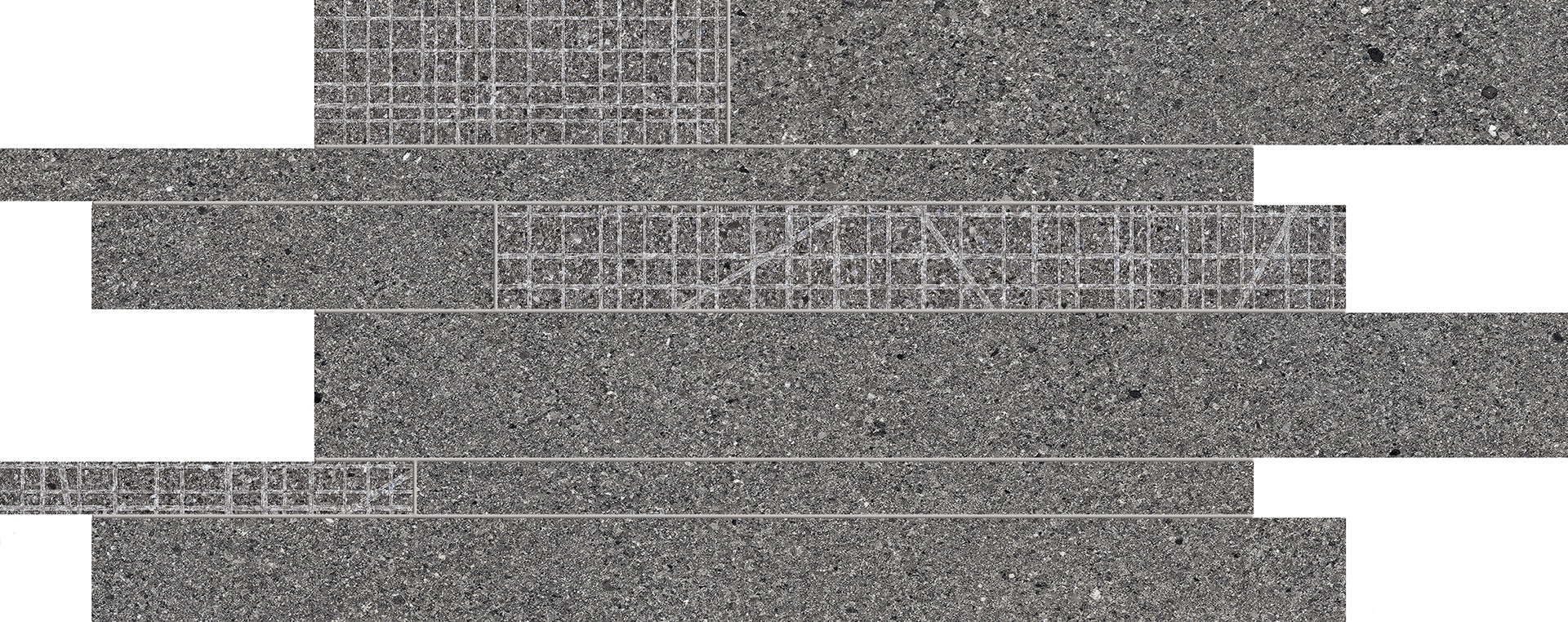 Grain Stone: Granite Dark Listelli Sfalsati Slides Mosaic (12"x24"x9.5-mm | matte)