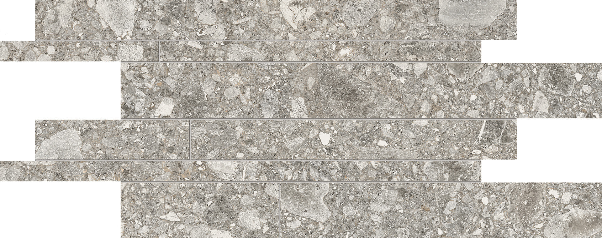 Lombarda: Stone Grigio Listelli Sfalsati Slides Mosaic (12"x24"x9.5-mm | matte)