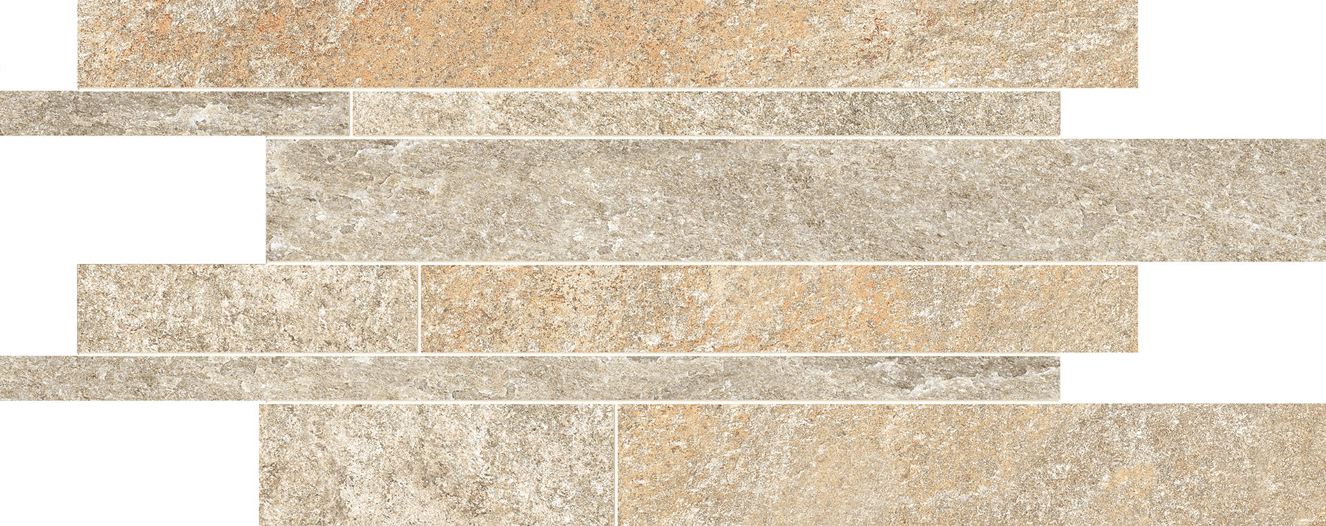 Oros Stone: Fondo Sand Listelli Sfalsati Slides Mosaic (12"x24"x9.5-mm | matte)
