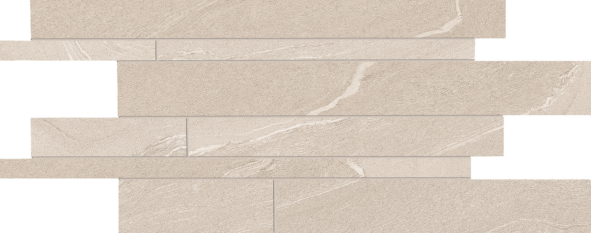 Stone Talk: Martellata Sand Listelli Sfalsati Slides Mosaic (12"x24"x9.5-mm | matte)