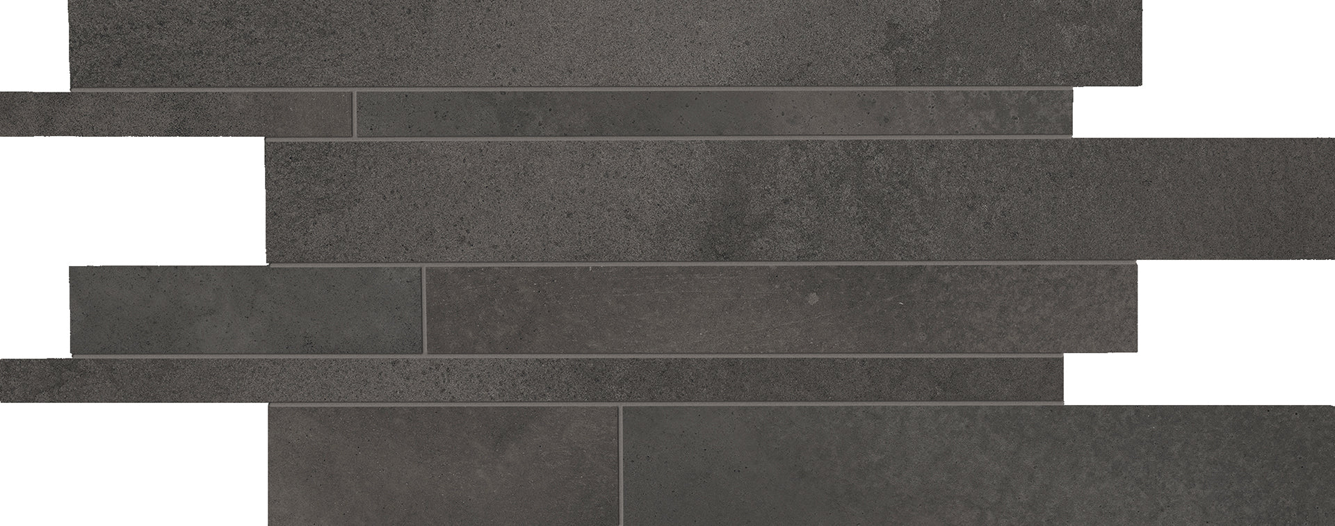 Tr3Nd: Concrete Black Listelli Sfalsati Slides Mosaic (12"x24"x9.5-mm | matte)