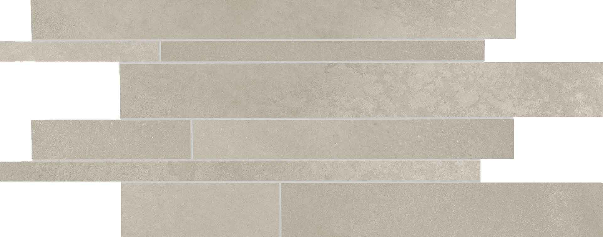 Tr3Nd: Concrete Sand Listelli Sfalsati Slides Mosaic (12"x24"x9.5-mm | matte)