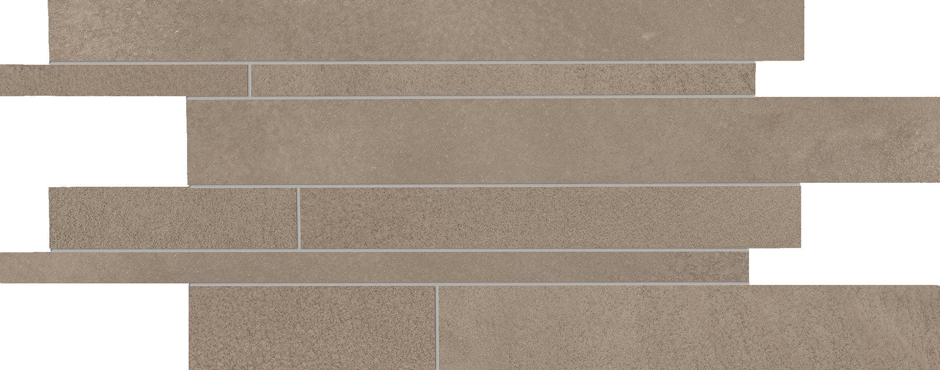 Tr3Nd: Concrete Taupe Listelli Sfalsati Slides Mosaic (12"x24"x9.5-mm | matte)
