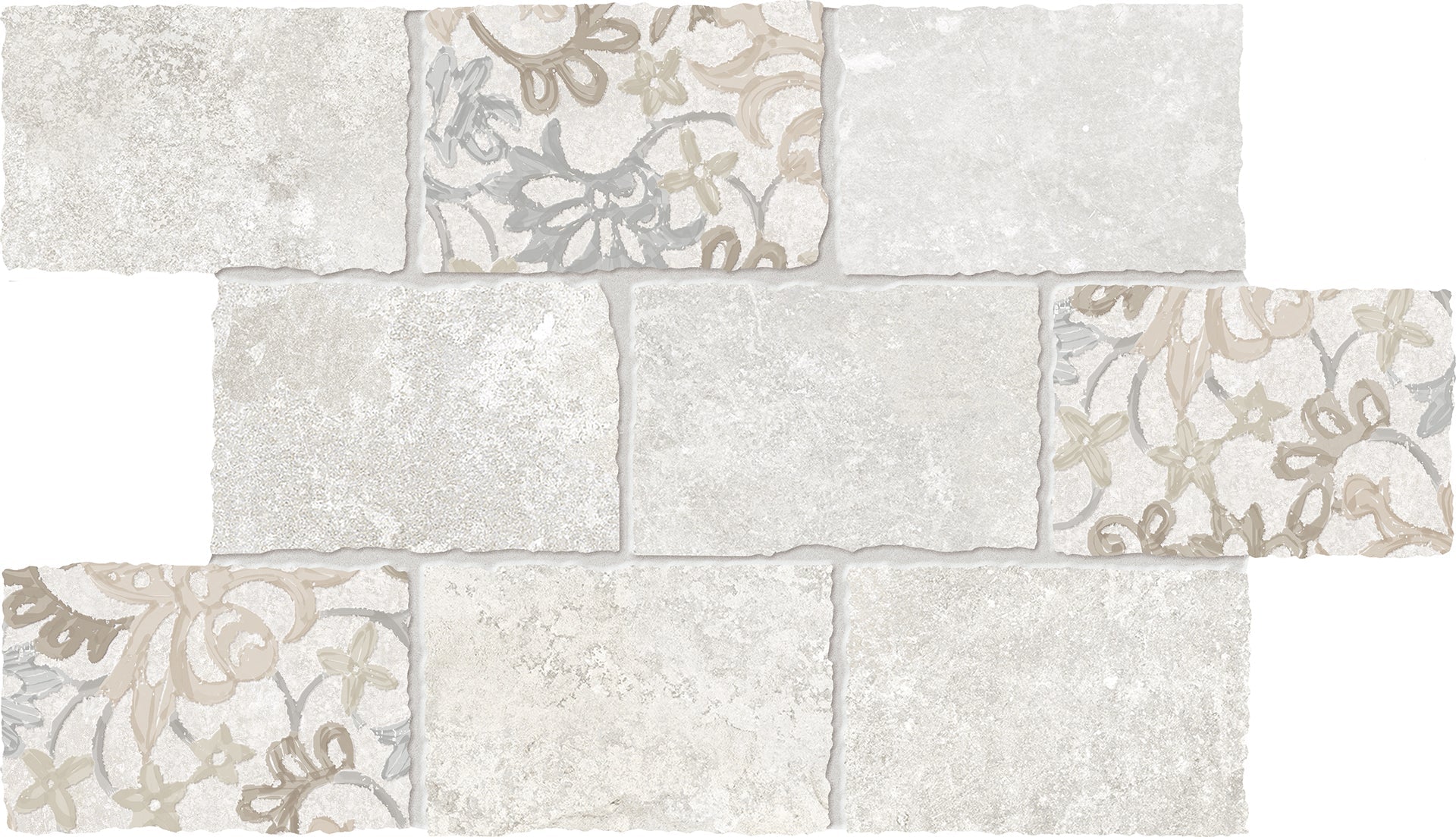 Heritage: Florita Ivory Major-Deco Mosaic (12"x18"x9.5-mm | matte)