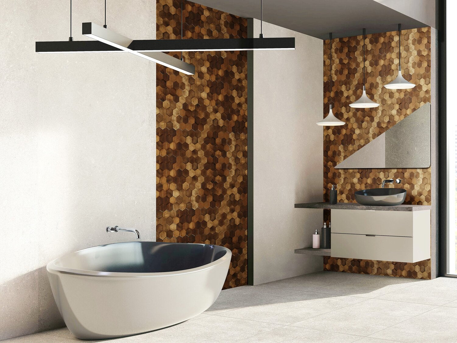 forest elements geometrical standard hex 3 wood wall 3D mosaic natural pine accoustical decorative luxury interior distributed by surface group