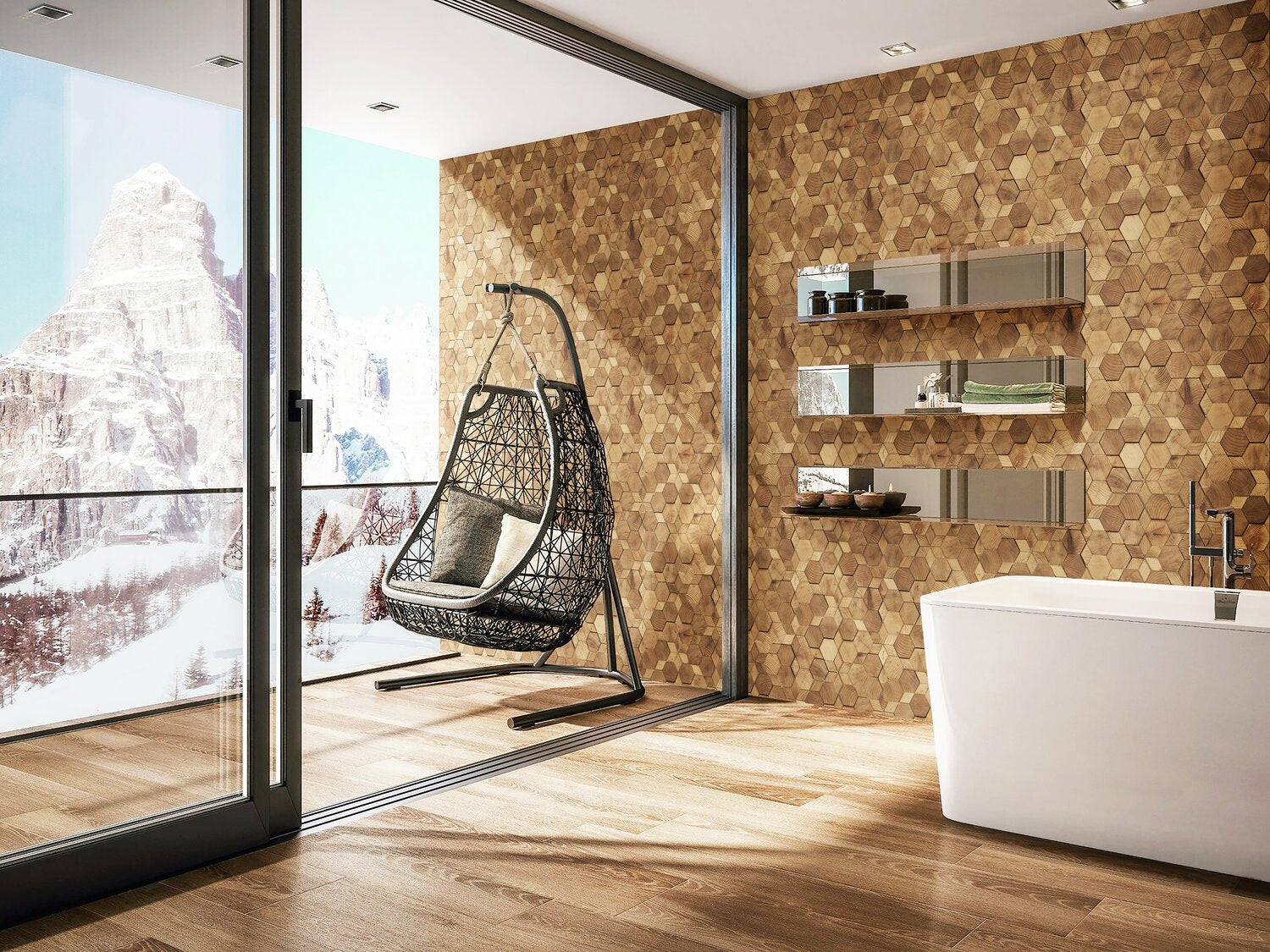 forest elements geometrical star 5 wood wall 3D mosaic natural pine accoustical decorative luxury interior distributed by surface group