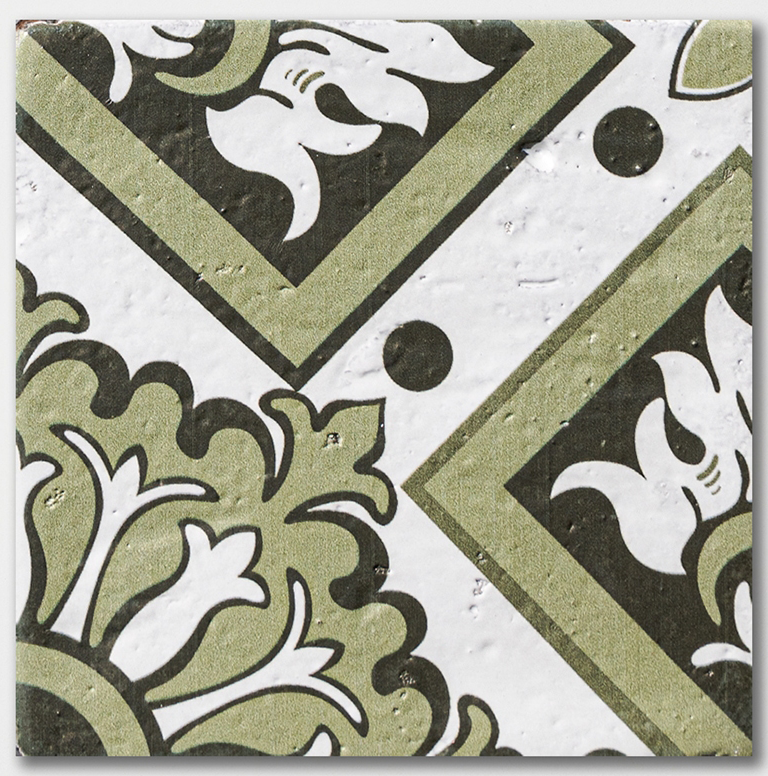 palena 1 antique glazed terracotta deco tile size six by six sold by surface group manufactured by marble systems used for kitchen backsplashes living room accent walls and bathroom walls