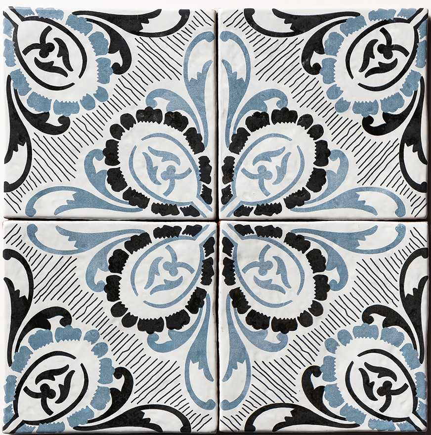 palena 2 antique glazed terracotta deco tile size six by six sold by surface group manufactured by marble systems used for kitchen backsplashes living room accent walls and bathroom walls